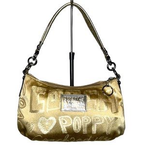 Coach Poppy EUC Gold Shoulder Bag with Purple Interior and pockets